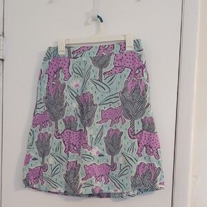 Vibrant A-Line Skirt with Purple and Green Design